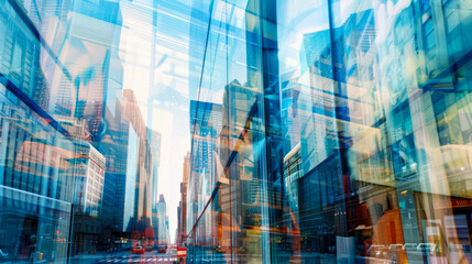 Multiple exposure background of modern abstract glass buildings 