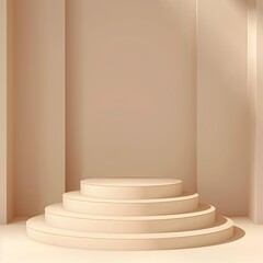 Minimalist 3D Illustration of a Blank Stage in Light Brown Room