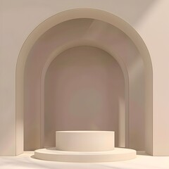 3D Render of an Empty Chamber with Arched Doorways and White Statue