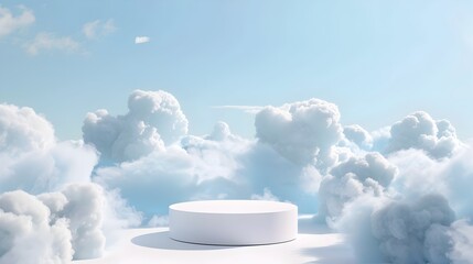 Minimalist Stage Design with White Sphere and Clouds