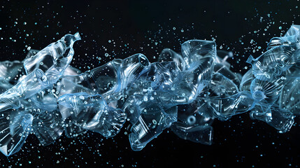 A translucent image of crushed plastic bottles with pulsating digital lines representing the...
