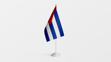 Cuba national flag on stick isolated on white background. Realistic flag illustration