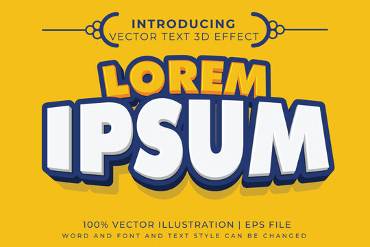 Editable text effect Lorem Ipsum 3D cartoon template style premium vector. Vector illustration