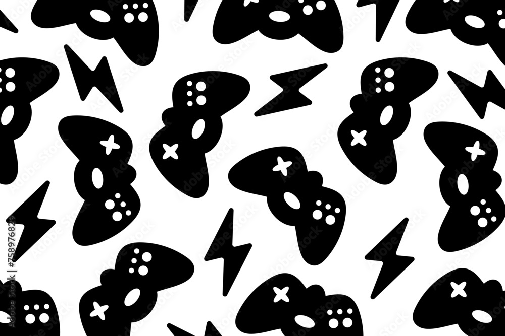 Poster retrofuturistic background with gamepad and graphic elements. game backdrop vector illustration.