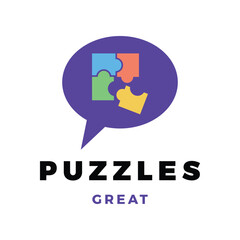 Speech Balloon and Puzzle Icon Logo Design Template
