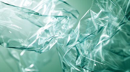 A translucent image of crushed plastic bottles with pulsating digital lines representing the recycling process, against a mint green background.