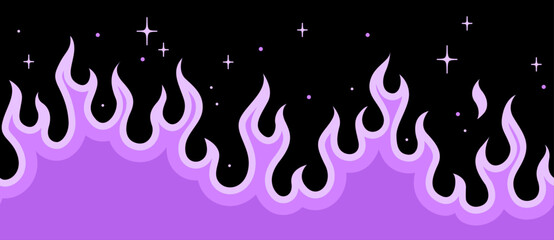 Seamless pattern with purple fre. Hand drawn vector background. Fire illustration. Silhouette of flame.