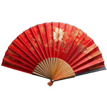 Red paper fan isolated on transparent background.