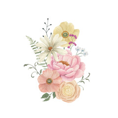 Watercolor flowers vintage print. Hand drawn floral isolated illustration on white background. Can be used for interior design, country home, bedrooms, hall, bathroom, kitchen, books, magazines - 758977835