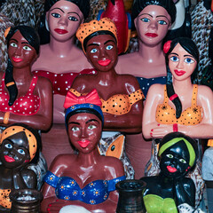 Colorful dolls made of baked and colored clay are the flirting, souvenirs sold to tourists in the...