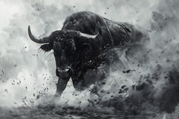 Raging bull concept, a storm of emotion and force, a testament to unbridled power. - obrazy, fototapety, plakaty