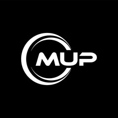 MUP letter logo design with black background in illustrator, cube logo, vector logo, modern alphabet font overlap style. calligraphy designs for logo, Poster, Invitation, etc.