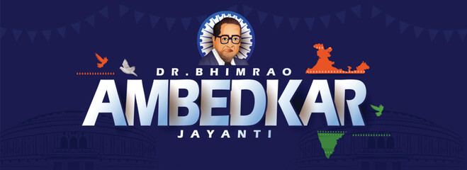 Dr.Bhimrao ambedkar Jayanti poster,header,wiTh Parliament House sketch Indian Babasaheb day celebration vector Illustration.
