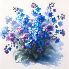 Piękny bukiet wiosennych kwiatów niezapominajek, dekoracja generative ai - obrazy, fototapety, plakaty