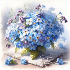 Piękny bukiet wiosennych kwiatów niezapominajek, dekoracja generative ai - obrazy, fototapety, plakaty