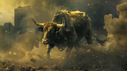 Tenacious bull investor backdrop, highlighting the gritty resolve of investors who persevere through market volatility. - obrazy, fototapety, plakaty