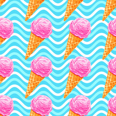 ink ice cream seamless pattern on blue background	