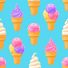 color fruits ice cream seamless pattern on blue background
- 758981667