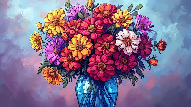 Vector Doodle Floral Illustrated. Bouquet of Flower
