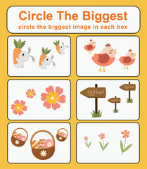 Circle the bigger worksheet. Learning about comparison. Printable activity page for kids. Educational children game