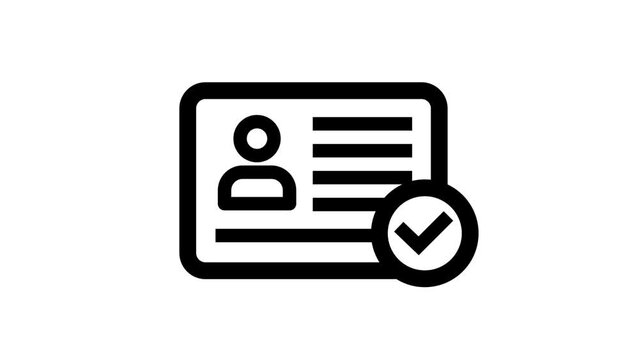 Animation of id card icon with check mark. Alpha channel, transparent background. 4K resolution