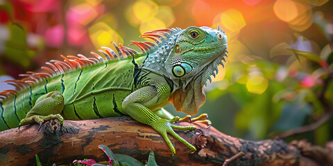 green iguana on a branch