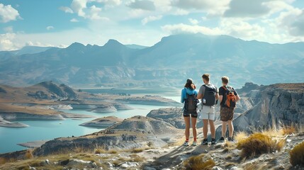 Fototapeta premium Surrounded by a mountain landscape immerses them in a world of peace and tranquility, contributing to inner peace and harmony.