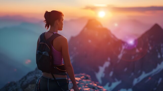 The image of a climber conveys not only her physical strength, but also her inner stability and determination to achieve goals.