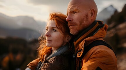 The image of a couple against the background of mountains reminds of the eternal attachment of man to nature and to each other in the most difficult moments.