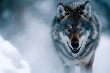Obraz premium Intense Wolf Stare in a Snowy Landscape