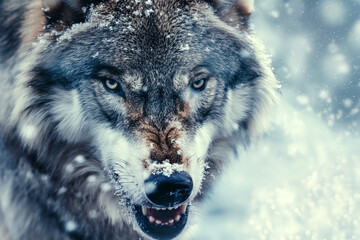 Intense Wolf Stare in a Snowy Landscape