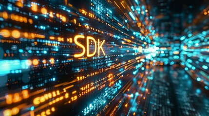 Digital matrix binary code forms the acronym SDK , symbolizing the concept of Software Development Kit.
 - obrazy, fototapety, plakaty