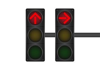 Traffic light with Red Light. Vector Illustration Isolated on White Background. 