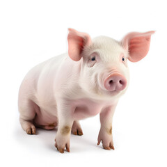 smiling baby piglet clipping path on white Isolated background.