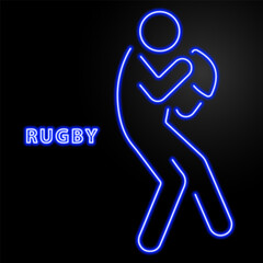 rugby neon sign, modern glowing banner design, colorful modern design trend on black background. Vector illustration.