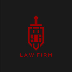 YG initial monogram for law firm with sword and shield logo image