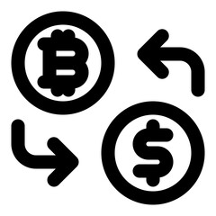 Bitcoin dollar trade icon in outline style. Simple blockchain exchange vector illustration — pixel-perfect icon.