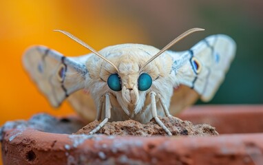 Ivory hued moth showcases distinctive eye motifs on its wing span