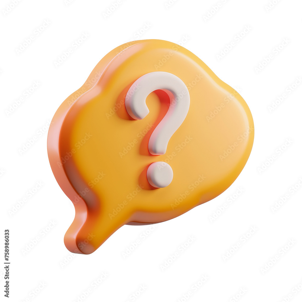Poster the concept of faqs, support, and help in a speech bubble with a question mark. 3d modern icon. cart