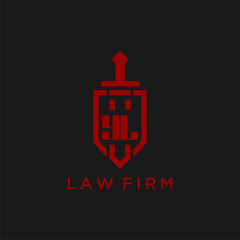 YL initial monogram for law firm with sword and shield logo image