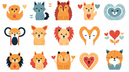 Love Cute Animal And Zoo .. flat vector isolated on