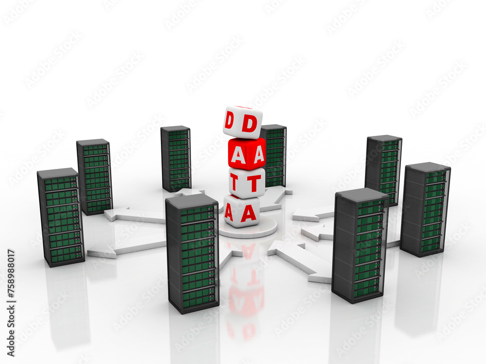 Poster 3d illustration data center server connected database