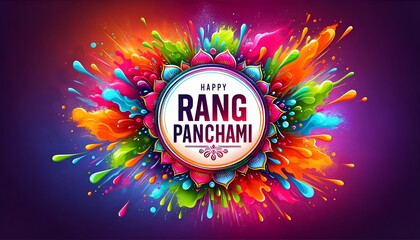 Illustration for rang panchami with colorful splashes. - obrazy, fototapety, plakaty