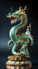 Fototapeta premium Golden Glow: A Turquoise Dragon in 8K Majesty