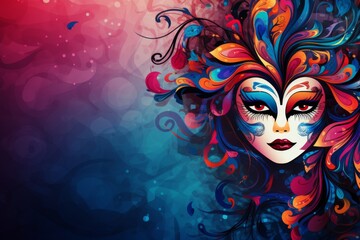 Fototapeta premium Abstract background banner with mask for carnival. Copy space for your text. 