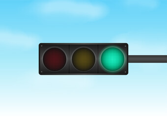 Traffic light with Green Light against Blue Sky. Vector Illustration. 