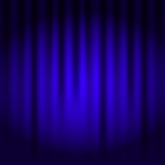  Blue curtain background.  Closed velvet curtain with light of projector on center. Bright...