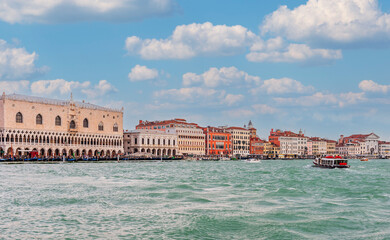 Facades of the Doge's Palace and the Riva degli Schiavoni of Venice in Veneto, Italy - 758990040