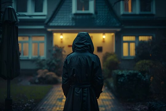 Person Standing in Front of House at Night
