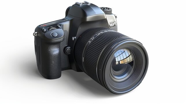 A black camera with a black lens